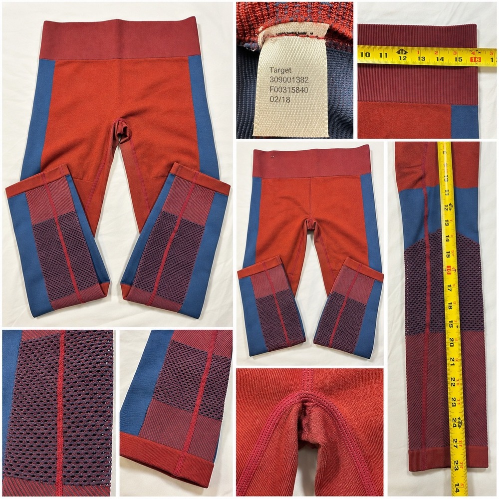 JoyLab Women Seamless High Waisted Colorblock Mesh Leggings Red Blue 309001382